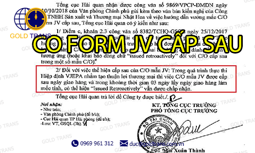 CO form JV cấp sau issued retroactively